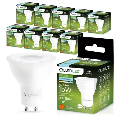 Produktbild von LUMILED GU10 LED Lampe 1,5W 135 Lm Leuchtmittel 6500K kaltweiß Strahler Spot, ersetzt 15W Halogenlampen 36° Reflektorlampen Reflektor 10 Stück Lampen