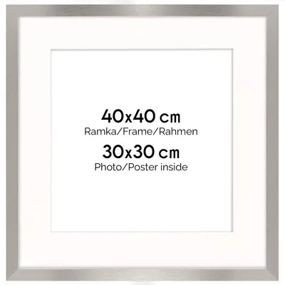 Immagine prodotto di Cornice FRAMAI® 40x40 cm in argento - con passe-partout - telaio in legno MDF, plexi infrangibile, ecologico, con sospensione