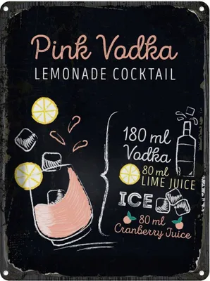 Produktbild von vianmo Blechschild 40x30 cm Pink Vodka Cocktail Recipe Essen Trinken