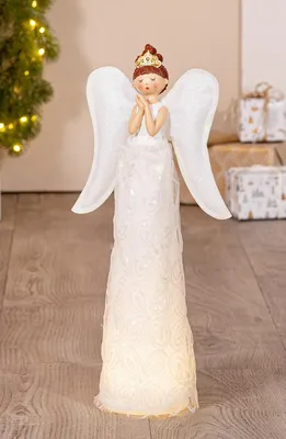 Produktbild von Gilde Figur (LED), Engel, "Eleni", Kunststoff, weiß, VE 2, L. 12 cm, B. 21 cm, H. 46 cm 60511 4063387605110