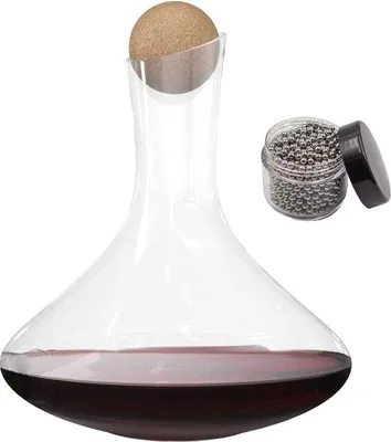 Produktbild von Famanu Weinkaraffe 1,8 Liter - Loodfreies Kristallglas - Elegante Weindekanter mit Reinigungsperlen