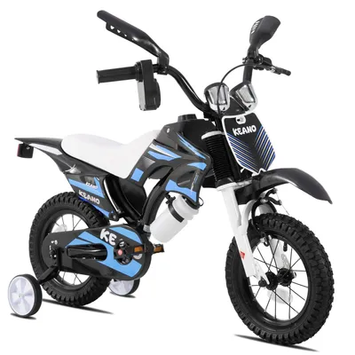 Produktbild von JOYSTAR 12 Zoll Kinderfahrrad im Motorradstil für 3-8 Jahren Jungen und Mädchen mit Stützrädern, Getränkehalter und Schutzblechen, Blau