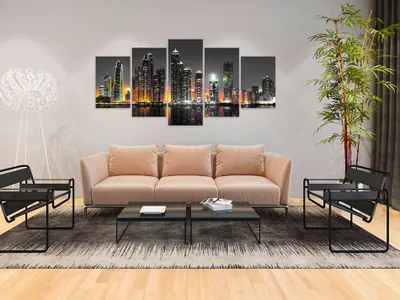 Produktbild von Akustikbild City Stadt 200x100 cm Bilder Akustikschaum Hochleistungsschallabsorber Schallschutz Leinwand 5 tlg Wandbild Raumakustik Schalldämmung d-C-0024-b-p