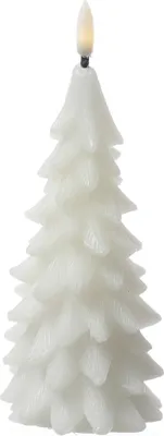 LED Kerze Tannenbaum - Echtwachs - 3D Flamme - H: 19cm - Timer - weiß