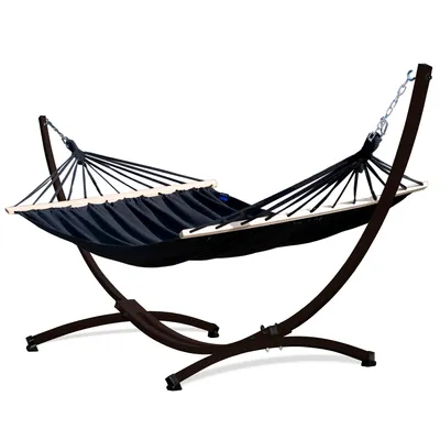 Produktbild von Potenza Outdoor Hängematte mit Gestell für 2 Personen I Stabhängematte XXL 220x160, 200kg I Braun Hängemattengestell 220kg Wetterfest