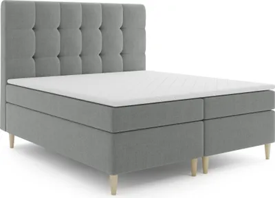 Produktbild von MR GROUP Boxspringbett mit Bettkasten, OSLO, 140x200, hellgrau, H3, Samtstoff, Polsterbett mit Matratze und Topper Doppelbett Bett für Schlafzimmer