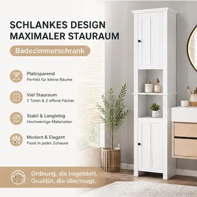 Produktbild von Badezimmerschrank Badschrank mit Offenen Fach und Tür Badregal schmaler Hochschrank Aufbewahrungsschrank Beistellschrank 36x28x170cm für Badezimmer