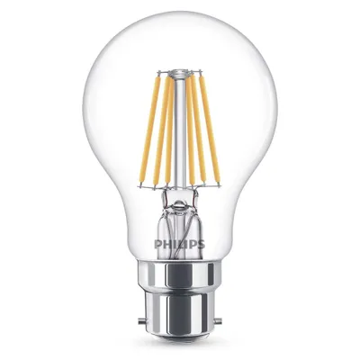 Image de Philips LED Filament WarmGlow Ampoule A60 5,5W = 40W B22 claire 470lm 2200-2700K blanc chaud DIMMBAR