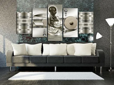 Produktbild von Akustikbild Buddha 200x100 cm Bilder Akustikschaum Hochleistungsschallabsorber Schallschutz Leinwand 5 tlg Wandbild Raumakustik Schalldämmung h-A-0032-b-n