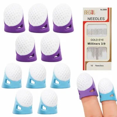 Fingerhut-Set aus Silikon, 10 Stück in 2 Größen + 16 Nadeln