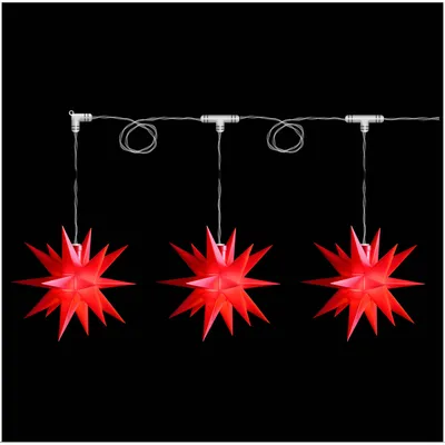 Produktbild von Novaliv Weihnachtsstern Dekostern | 12cm Sterne 3,5m Länge | 3er Sternenkette ROT | nur Innen | LED mit Baterriefach + Fernbedienung Weihnachtsdeko Stern beleuchtet