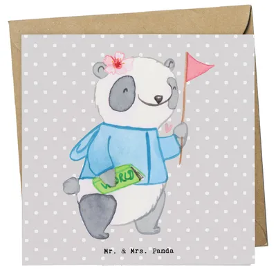Produktbild von Mr. & Mrs. Panda Grußkarte Reiseleiterin Herz - Grau Pastell - Geschenk, Glückwunschkarte, faltkarte, Klappkarte, anlasskarte, doppelkarte