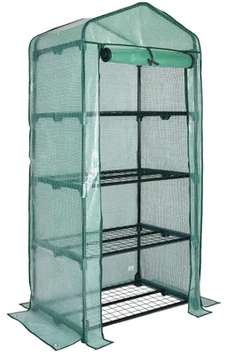 Produktbild von GARDEBRUK® Gewächshaus Foliengewächshaus platzsparend & stabil mit 4 Ablagen & aufrollbarer Tür Balkon Garten Tomatengewächshaus 158x49x69cm