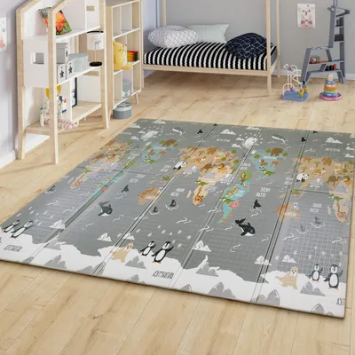 Produktbild von TT Home Kinder Matte Faltbar Spielmatte Baby Krabbelmatte Tier Motiv Abwischbar Weltkarte Größe 180x200 cm