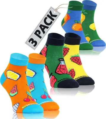 Produktbild von sesto senso 3 Paar Lustige Kurze Socken Bunte Verrückt Baumwolle Süße Sneakersocken Gemusterte Obst Frucht Marmelade Orange Zitrone 43-46 SWEETS