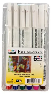 Immagine prodotto di Penne tecniche Marvy Uchida fineliner 0,3 mm colorate Set di 6 pezzi