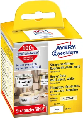 Produktbild von Rollenetiketten Folie strapazierfähig 25x54 mm weiß VE=30x 160 Stück