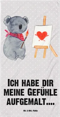 Produktbild von Mr. & Mrs. Panda Strandtuch Koala Künstler - Grau Pastell - Geschenk, Gefühle, Duschtuch, Liebe, Liebesgeschenk, Zeichnen, Badehandtuch, Reisehandtuch, Strandlaken