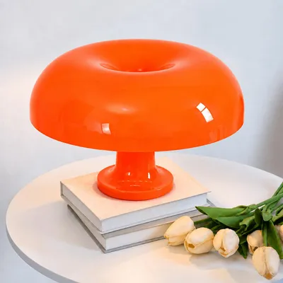 Produktbild von LED Tischlampe 3 Farbtemperaturen 3000K/4000K/6000K, dimmbar, Kabelschalter, Pilzlampe Orange 32cm für Nachttisch, Sideboard & Wohnzimmer