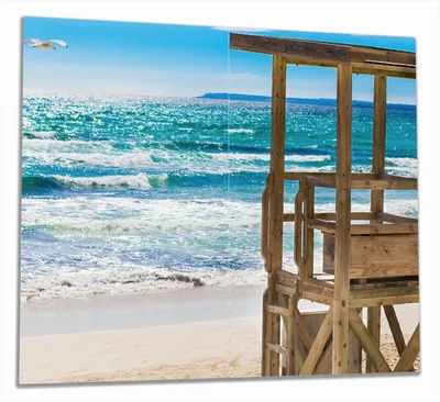 Produktbild von Wallario Herdabdeckplatte aus Glas, Größe 60 x 52 cm 2-teilig, Motiv Badestrand - Mallorca Spanien