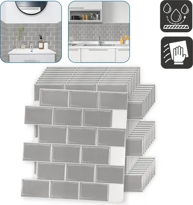 Produktbild von LZQ 3D Fliesenaufkleber 10 Stück Selbstklebende Fliesensticker 30,5x30,5cm DIY Fliesenfolie Wandaufkleber für Bad und Küche Deko, Grau