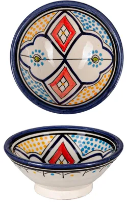 Zdjęcie produktu dla Orientalna miska ceramiczna talerz ceramiczny okrągły Dawud Ø 13cm duży | kolorowa marokańska miska ceramiczna talerz kolorowy z Maroka | orientalne duże ceramiczne miski płaska zastawa stołowa orientalna ręcznie malowana