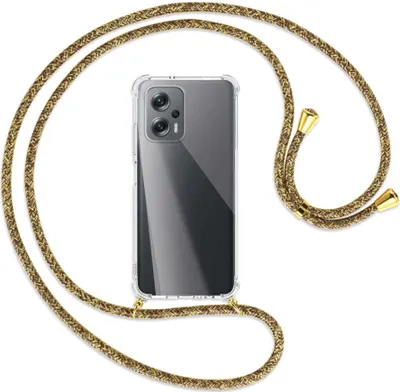 Produktbild von Handykette Backcover-Schutzhülle mit Band (Metall goldfarben) für Xiaomi Poco X4 GT - braun+beige