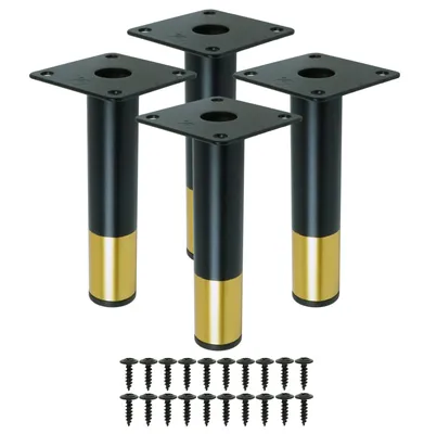 Produktbild von Stahl Möbelbeine rund 12,6 cm, Set mit Schrauben, mattschwarz + gold, 4 Stück