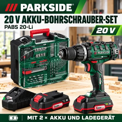Produktbild von PARKSIDE 20 V Akku-Bohrschrauber-Set PABS 20-Li, mit 2 x Akku und Ladegerät
