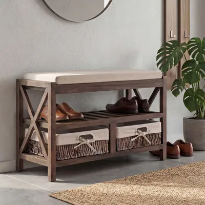 Zdjęcie produktu dla Stojak na buty HWC-C48, stojak na buty w stylu shabby vintage 45x65x34cm ~ brązowy