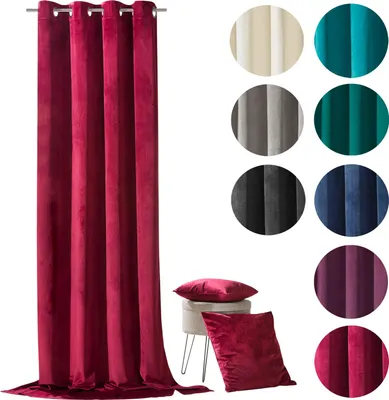 Produktbild von heimtexland ® Samt Deko Kissen Vorhang Velour Ösen Gardine Blickdicht Typ641 Rubin Rot Ösenschal