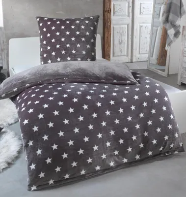 Produktbild von Malika Mikrofaser-Cashmere-Touch-Bettwäsche 2-teilig, 155 × 220 + 80 × 80 cm, Grau Sternenmuster