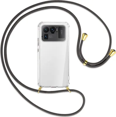 Produktbild von Handykette Backcover-Schutzhülle mit Band (Metall goldfarben) für Xiaomi Mi 11 Ultra - dunkelgrau