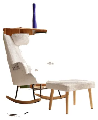 Obrázek produktu pro Houpací křeslo, sametové čalounění, minimalistický moderní design, bílé + podnožka 1