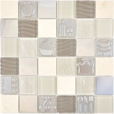 Produktbild von Glasmosaik Steinmosaik Stahl mix Relief beige Mosaikfliese Wand Fliesenspiegel Küche Bad MOS88-1224