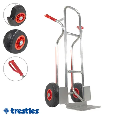Produktbild von Trestles Sackkarre Aluminium Sackkarren Transportkarre Treppensackkarre S04 Alu | 150kg Tragkraft | Treppenrutschkufen | PolyurethanReifen | Sicherheitsgriffe
