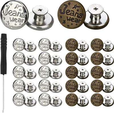 Produktbild von 20 Stück Jeans Knöpfe Ohne Nähen, 17mm Metall Knöpfe für Jeans, Hosen Ersatz Knöpfe zum Vernieten, Verstellbare Knöpfe zum Erweitern oder Reduzieren der Hosengröße
