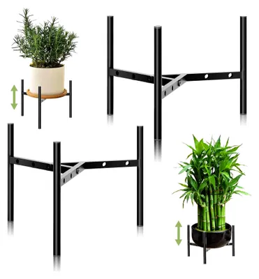 Produktbild von 2 Stück Verstellbarer Pflanzenständer für Innen- und Außenbereich, Blumenständer aus Metall in Schwarz, Blumentopfständer für 20-30 cm Blumentöpfe, Einstellbare Breite 8-12 Zoll, für Wohnzimmer, Balkon, Garten, Hof