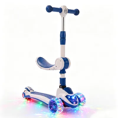 Produktbild von 3-in-1 Kinderroller mit Sitz Klappbar Dreirad-Balance-Roller mit LED-Beleuchtung und Musik für Kinder ab 2 Jahre Blau