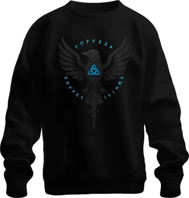 Immagine prodotto di Viking Raven Nordic Runes Triquetra Celtic Knot Pattern Felpa Unisex Pullover, Nero, M