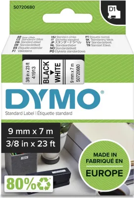 Produktbild von DYMO D1 - Samoprzylepna - Czarny na białym - Rolka (0,9 cm x 7 m) 1 rolka taśmy etykiet - do LabelMANAGER 100, 160, 210, 220, 260, 280, 300, 360, 420, Wireless PnP; LabelPOINT 250