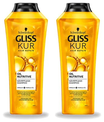 Productafbeelding van 2 x Gliss Kur Oil Nutritive Shampoo voor droog en beschadigd haar, 400 ml - Voordelige verpakking - 2 stuks