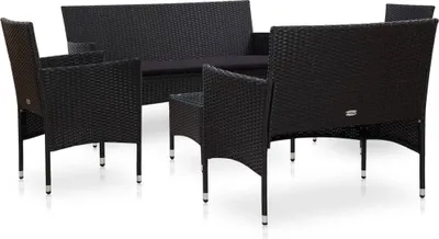 Image de vidaXL Ensemble de salon de jardin 5 pièces avec coussins Poly rotin noir