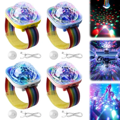 Produktbild von 4 Pack Discokugel Armband Partylicht, Partyball-Armbandlicht mit 5 dynamische Modi Mini Discokugel Partylicht, Disco Ball Licht USB Wiederaufladbar mit Saugnapf für Partydekoration AutoinneTanzen DJ