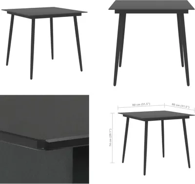 Obrázek produktu pro vidaXL Zahradní jídelní stůl černý 80x80x74 cm ocel a sklo - Zahradní stůl - Zahradní stoly - Stůl - Stoly