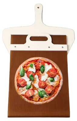 Gleitende Pizzaschaufel aus Massivholz, 50x30x1,8 cm, mit abnehmbarem Griff