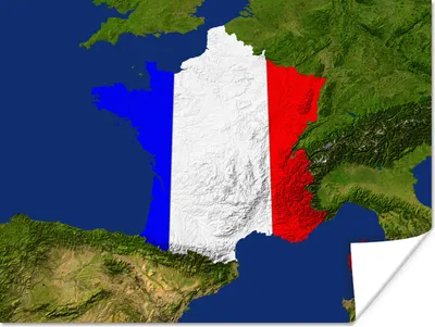 Produktbild von MuchoWow® Poster Satellitenbild von Frankreich mit der Flagge des Landes 160x120 cm - Foto Plakat