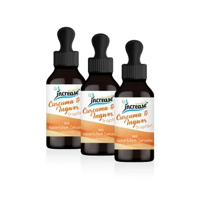 Productafbeelding van Actie: 3 voor de prijs van 2. Hoge dosis liposomale kurkuma- en gemberdruppels - 5000 mg kurkuma en gember per dag (450.000 mg kurkuma en gember in 3 flessen)