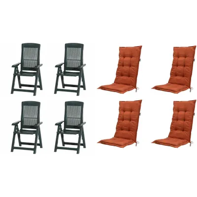 Produktbild von Progarden Klappsessel Tampa mit Auflage 4er Set grün / terracotta
