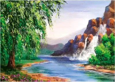 Productafbeelding van Diamantmozaïek, borduurwerk, 30x40 cm, "Flamingo Waterval" serie